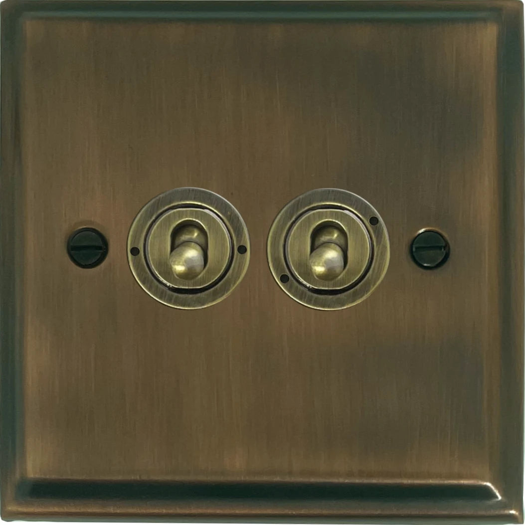 Deco Antique Brass 2 Gang Toggle Switch
