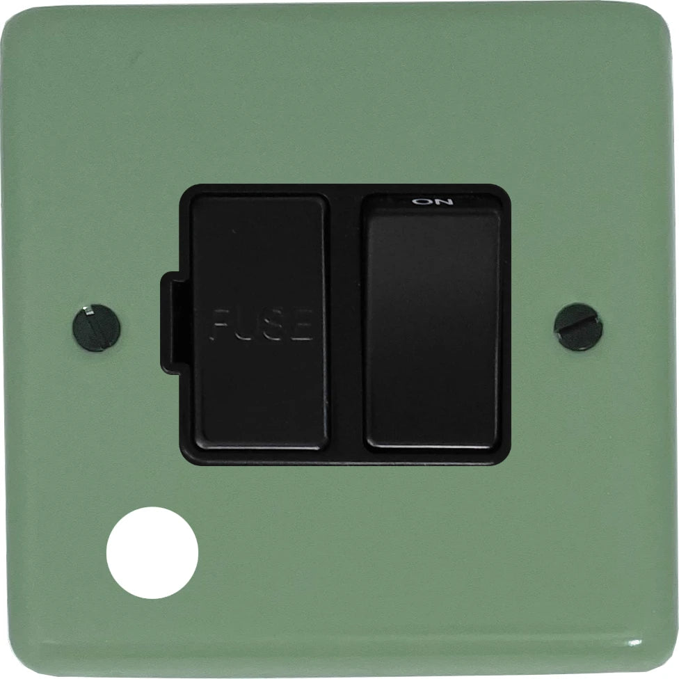 Classic Sage Green Switched Fuse Spur with Flex Outlet (Black Switch)