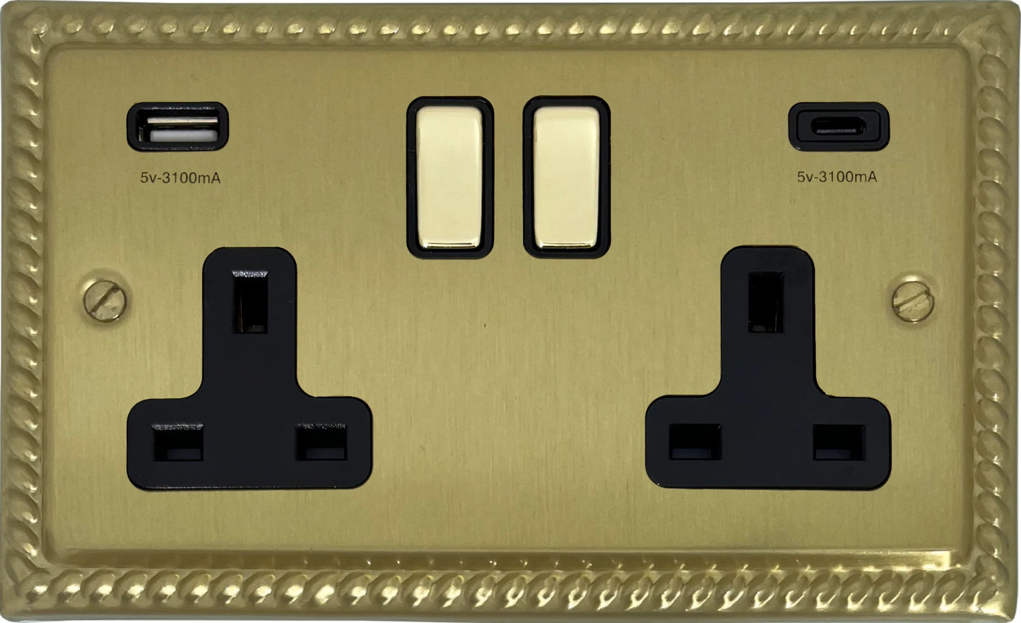 Monarch Satin Brass 2 Gang Socket C/W USBC Ports