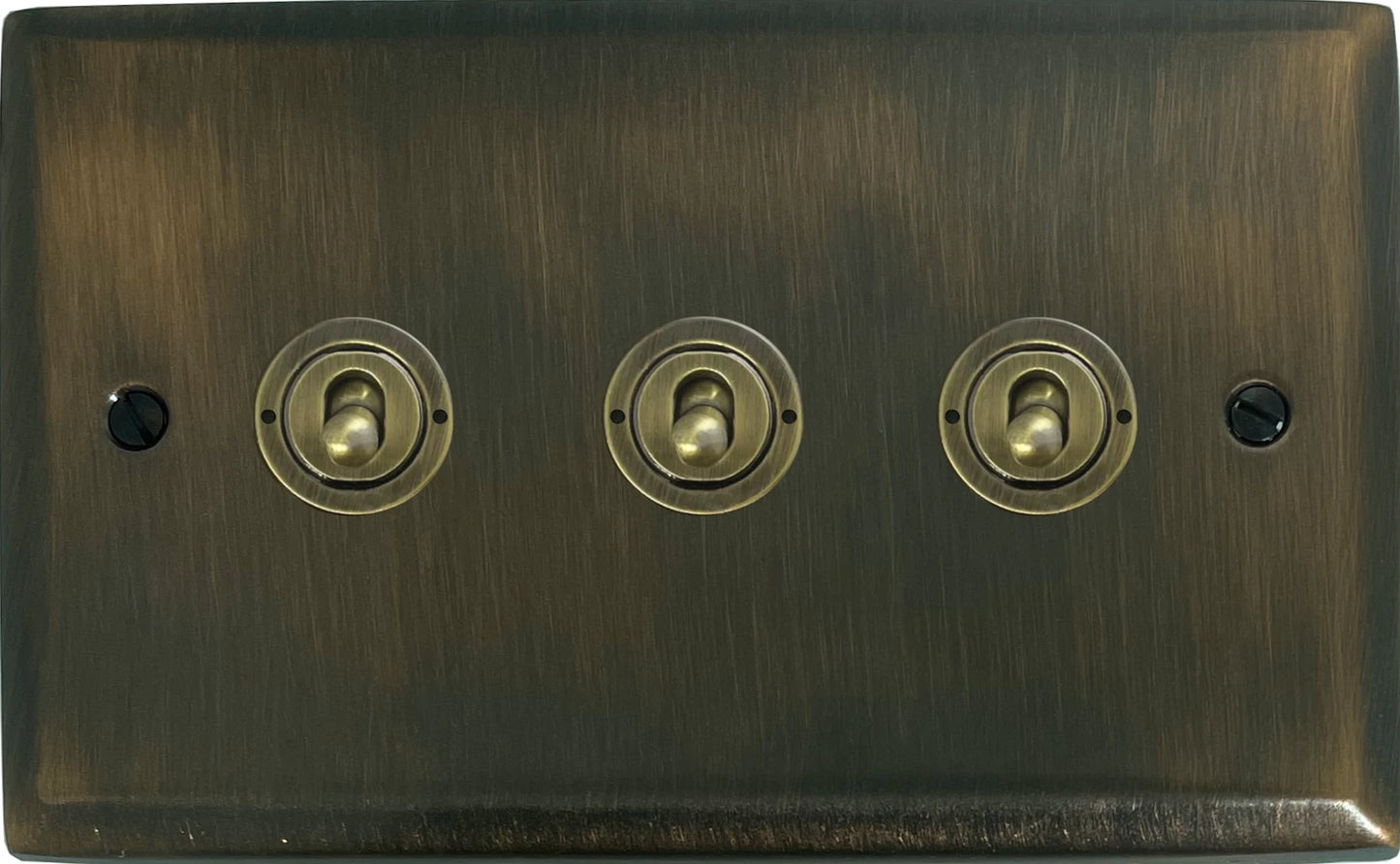 Spectrum Antique Brass 3 Gang Grid Toggle Switch