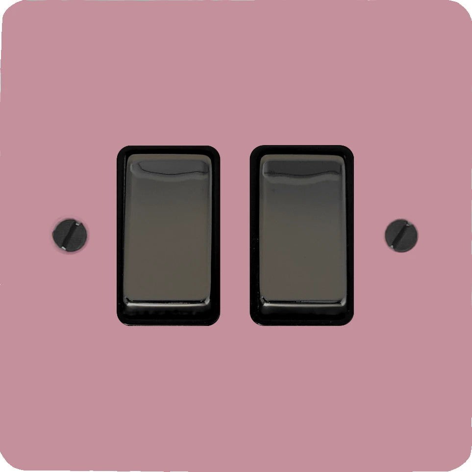 Flat Gloss Pink 2 Gang Switch (Black Nickel Switches/Black Inserts)