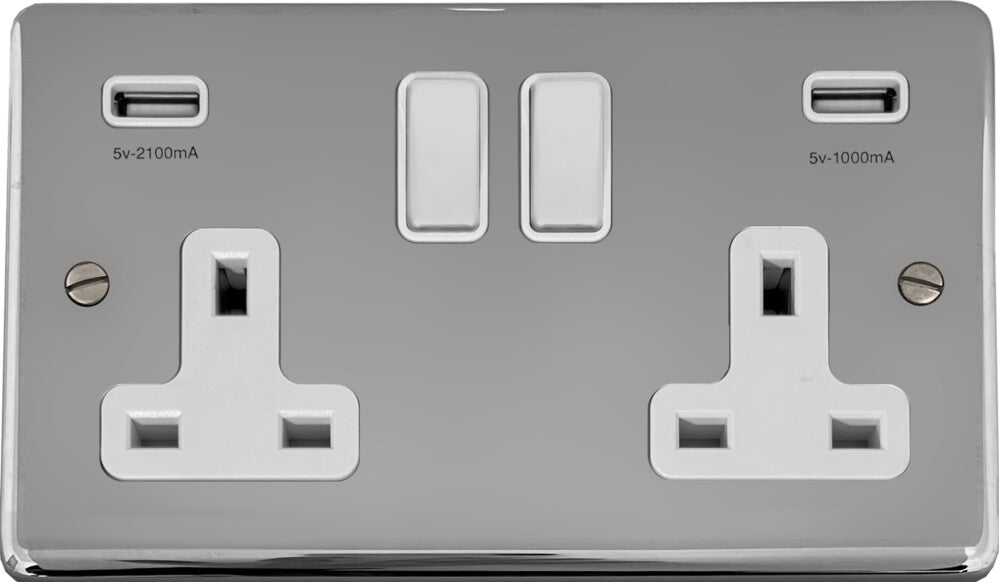 Contour Polished Chrome 2 Gang Socket + Usb
