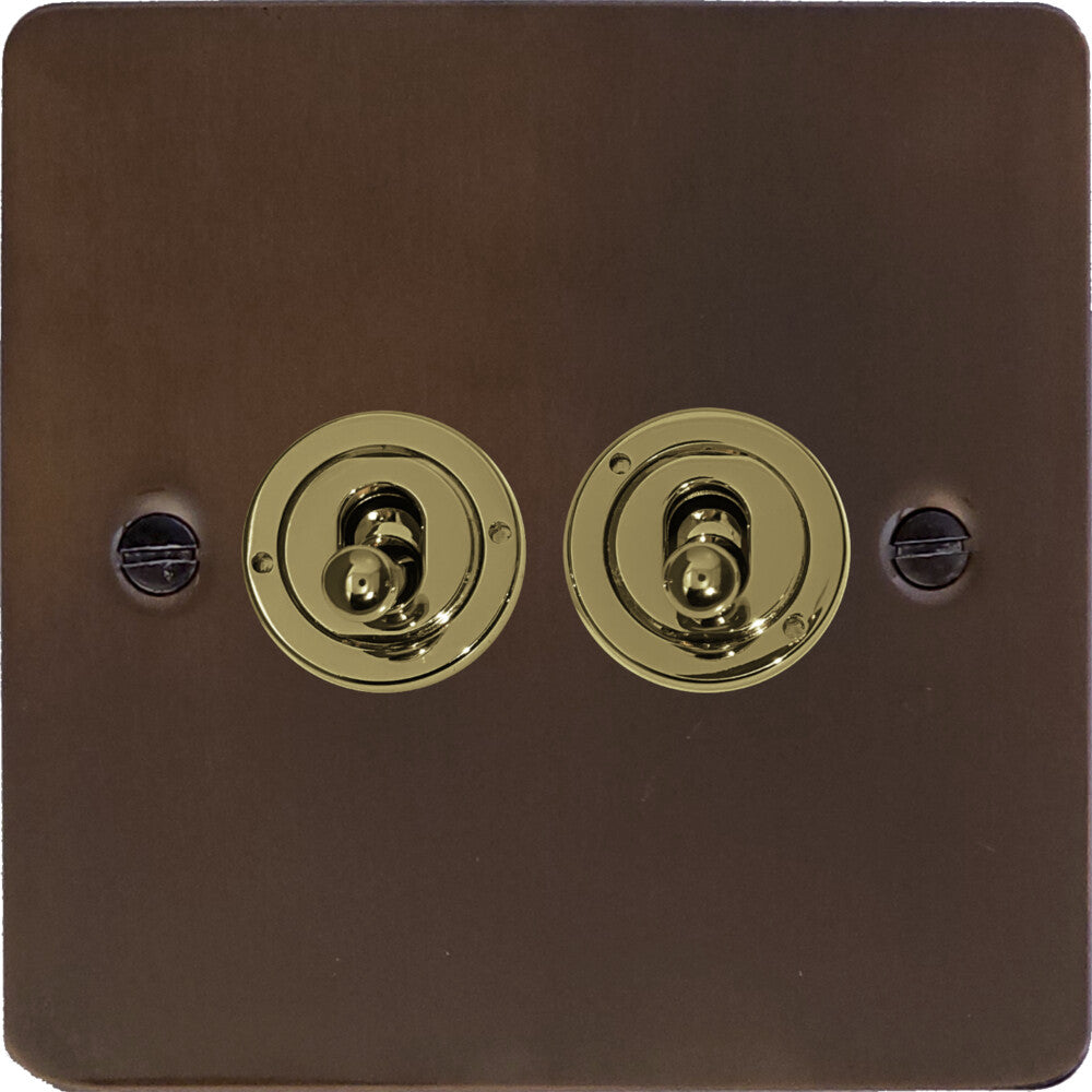 Flat Medium Bronze 2 Gang 2 Way Toggle