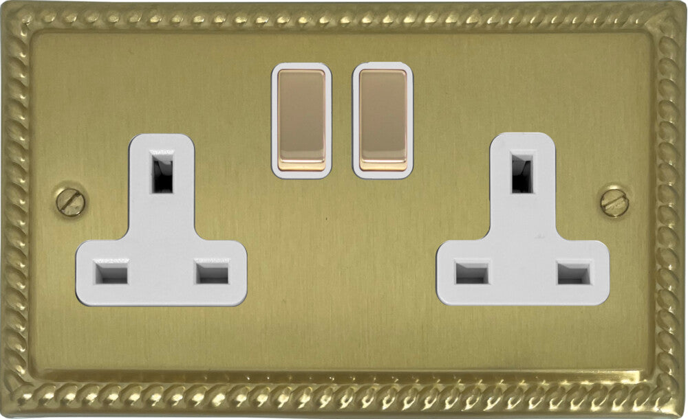 Georgian Satin Brass 2 Gang Socket