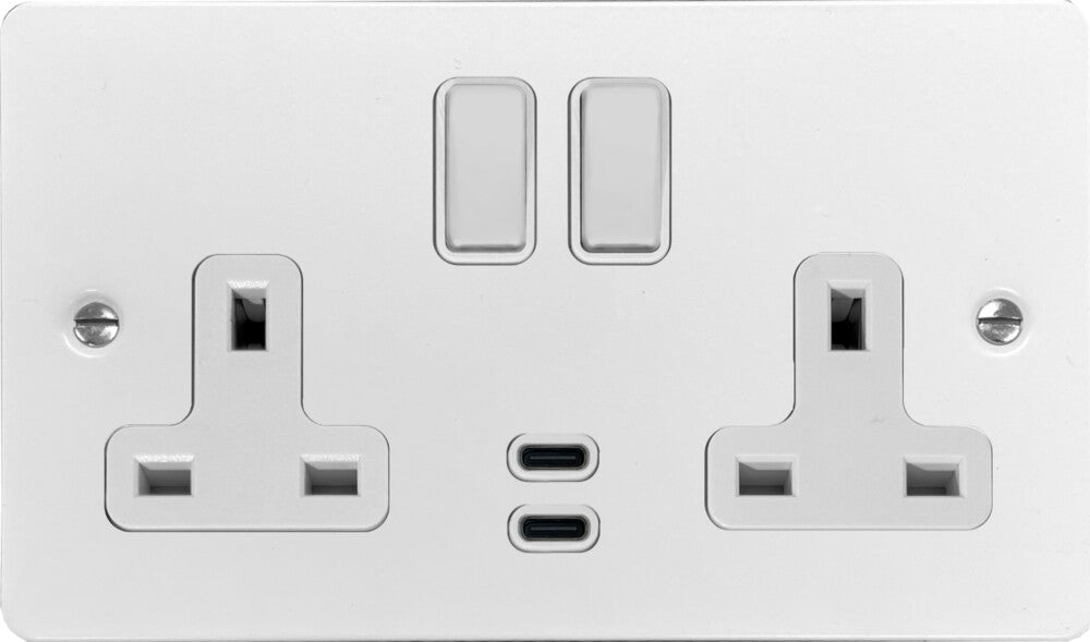 Flat White 2 Gang USBC Socket