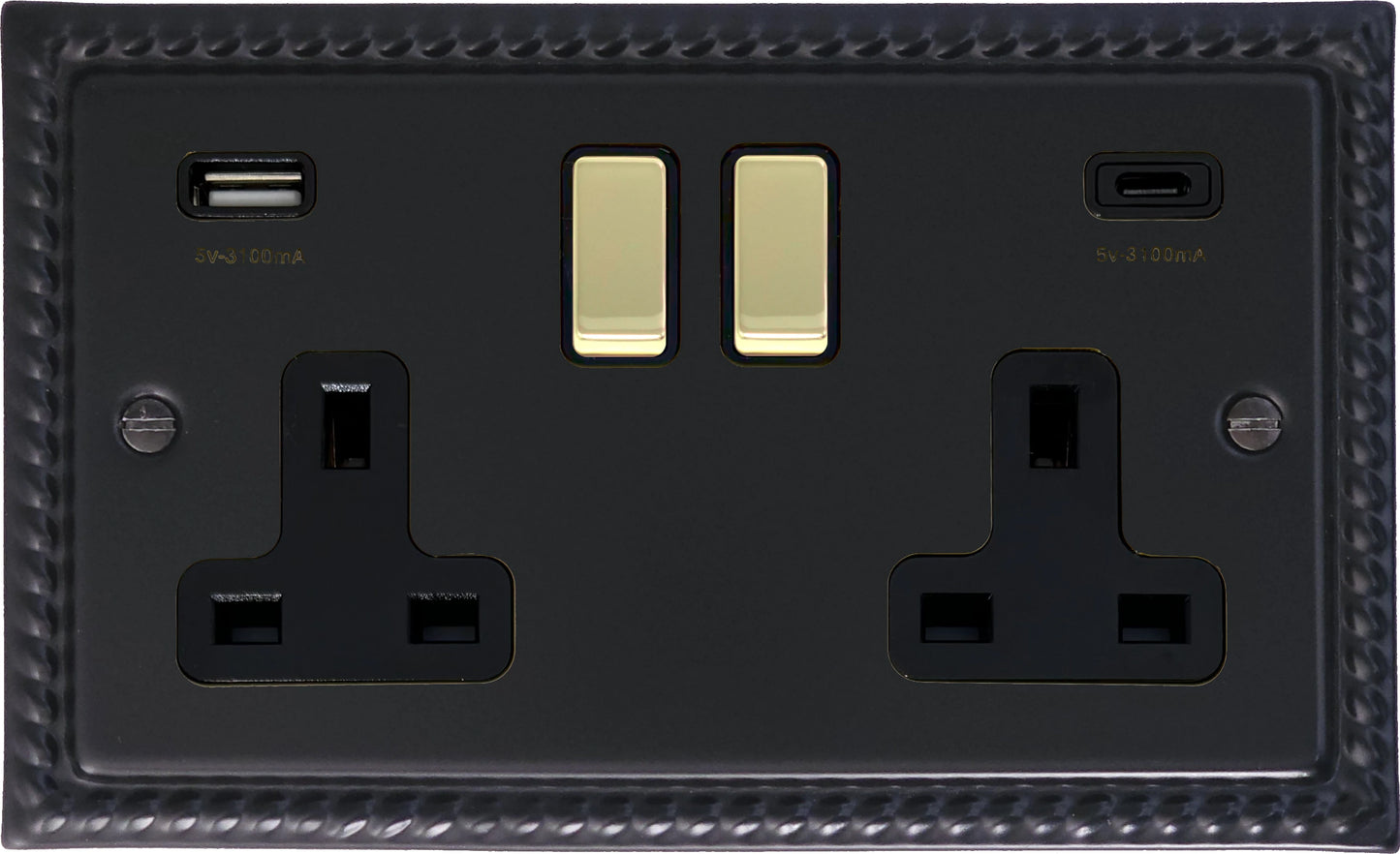 Georgian Flat Black 2 Gang USBC Socket