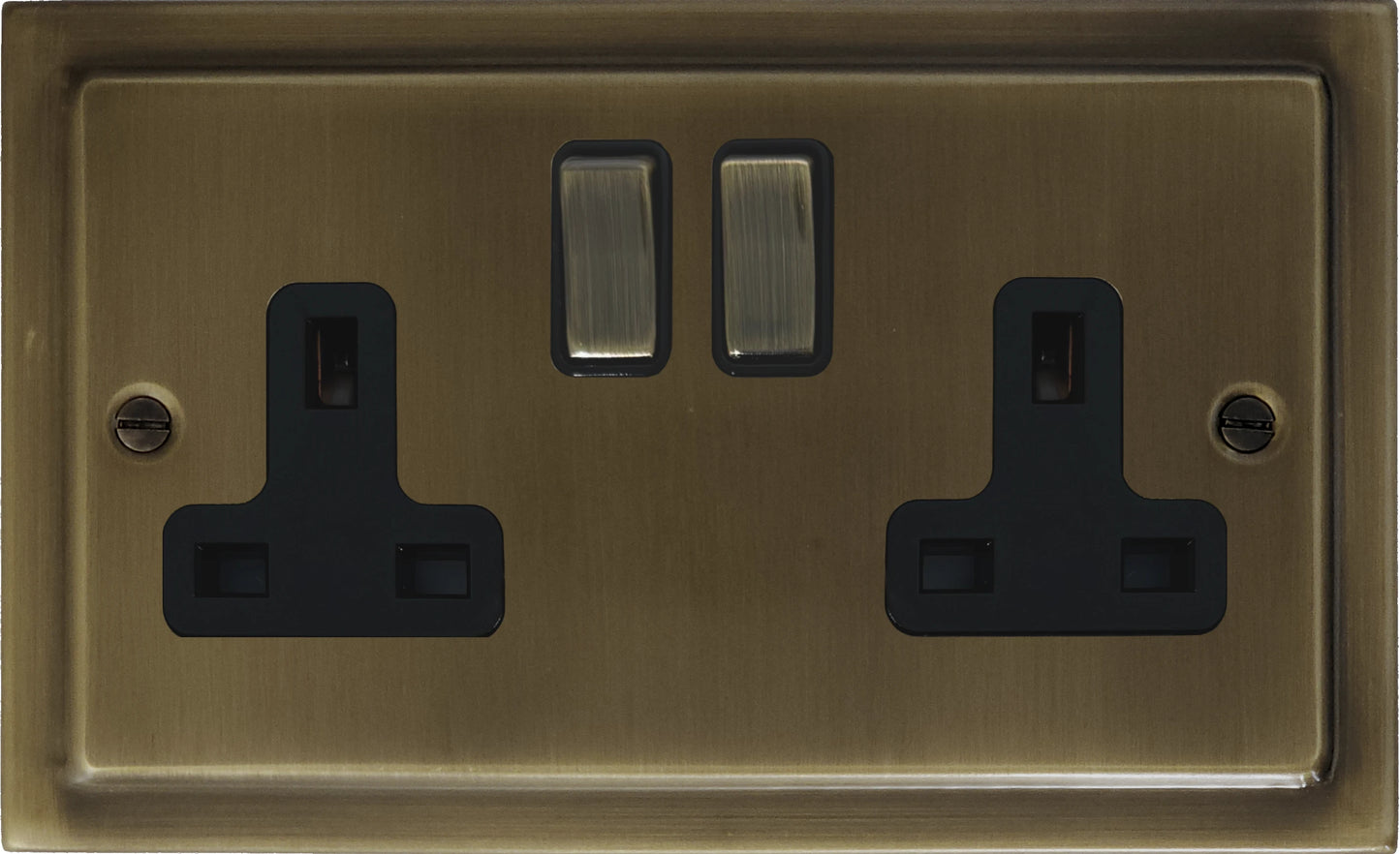 Victorian Antique Brass 2 Gang Socket (Brass Switches)