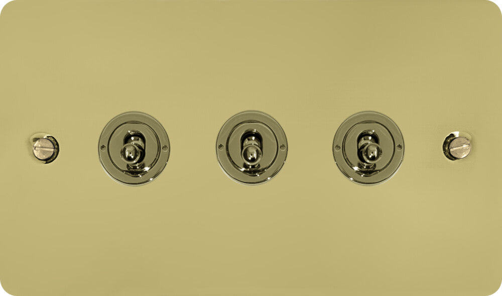 Flat Polished Brass 3 Gang Toggle Switch