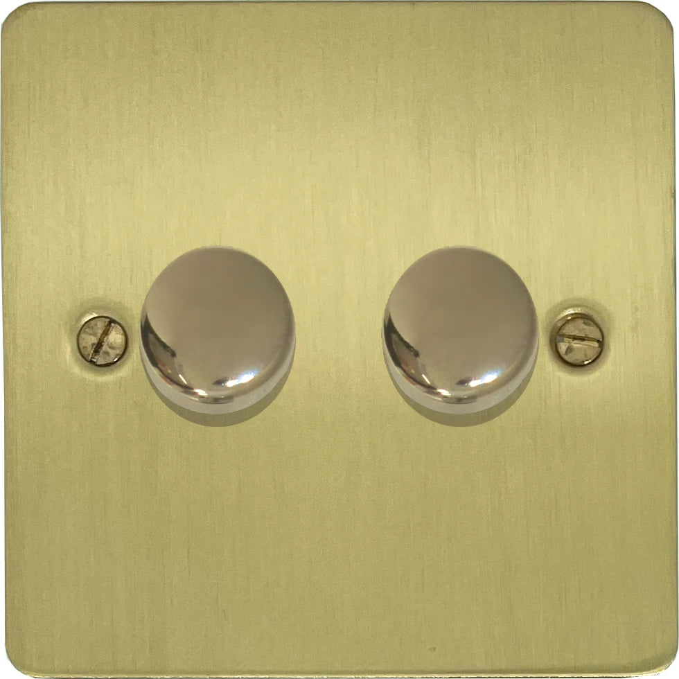 Flat Satin Brass 2 Gang LED Dimmer