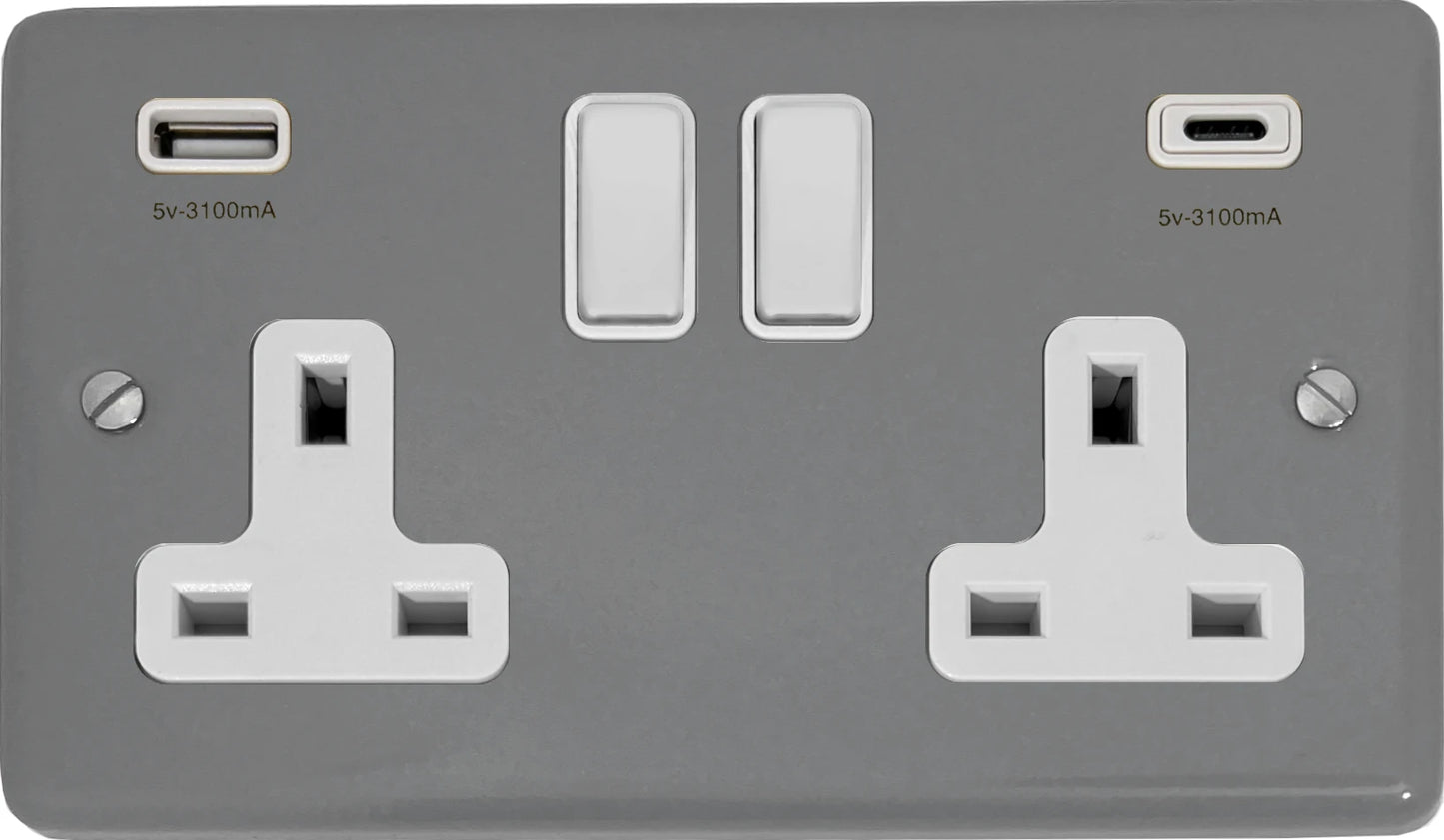 Contour Light Grey 2 Gang Socket C/W USBC Ports