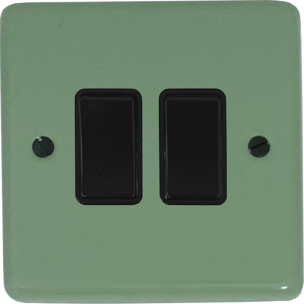 Classic Sage Green 2 Gang Switch (Black Switches)