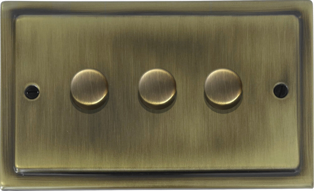 Victorian Light Antique Brass 3 Gang Dimmer LED