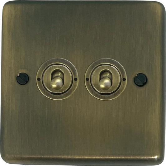 Contour Antique Brass 2 Gang Toggle Switch