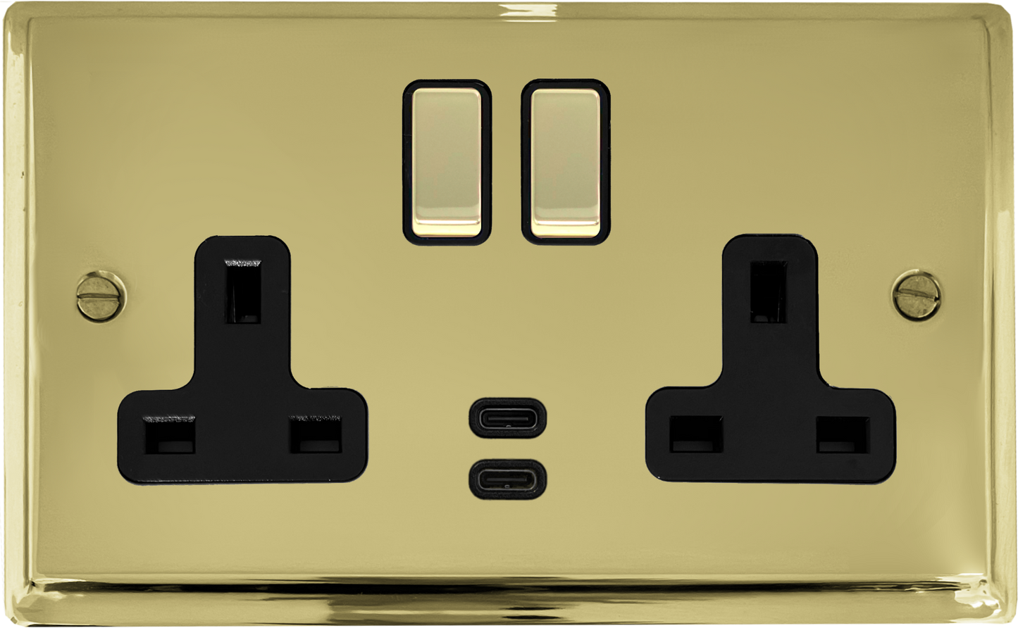 Deco Polished Brass 2 Gang Socket C/W USBC Ports