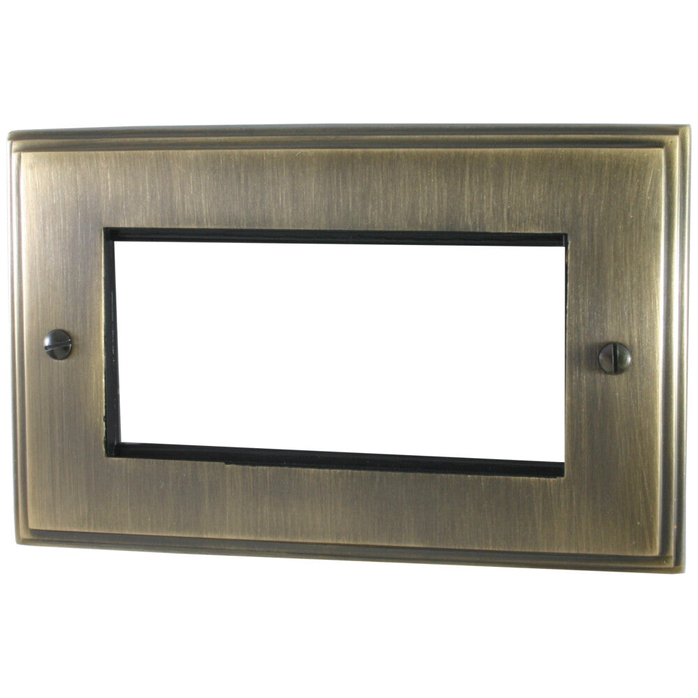 Victorian Antique Brass 2 Gang 4 Module Plate