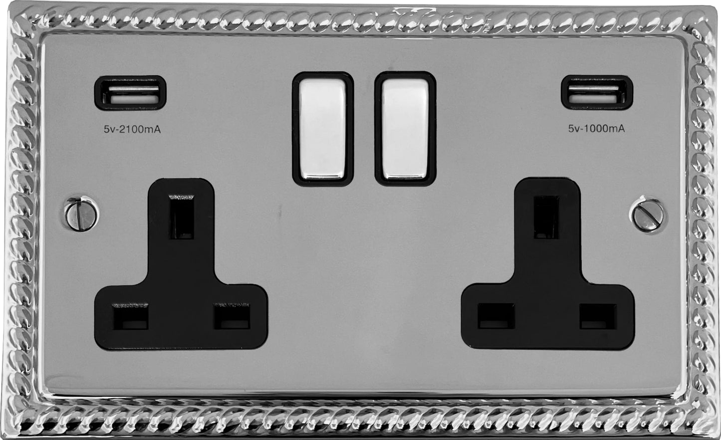 Georgian Polished Chrome 2 Gang Socket C/W Usb Ports