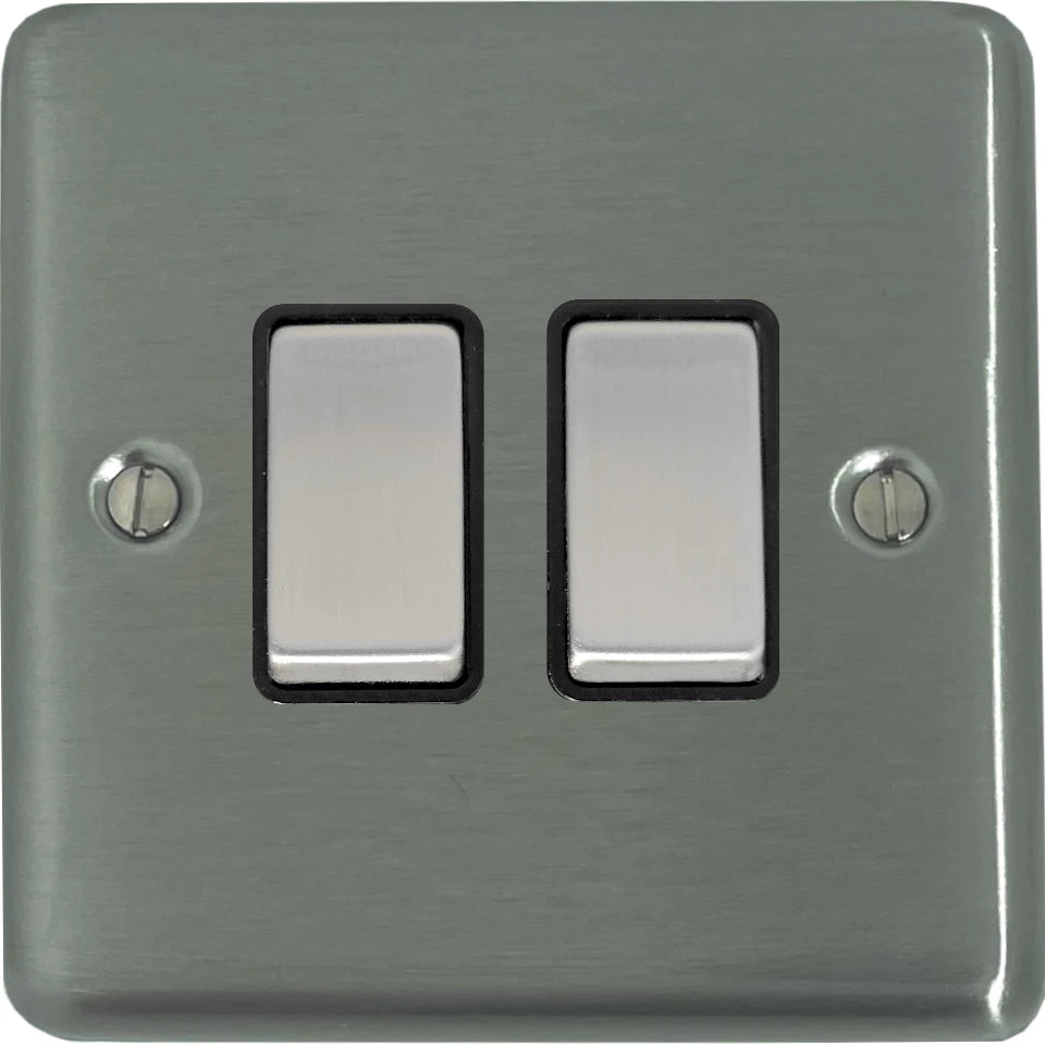Contour Brushed Steel 2 Gang Switch