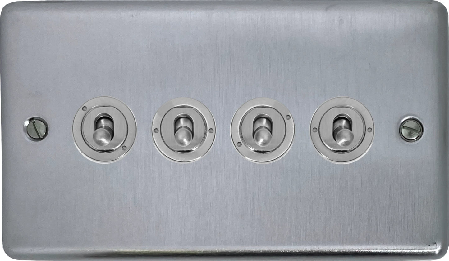 Contour Satin Chrome 4 Gang Toggle (Brushed Steel Toggle)