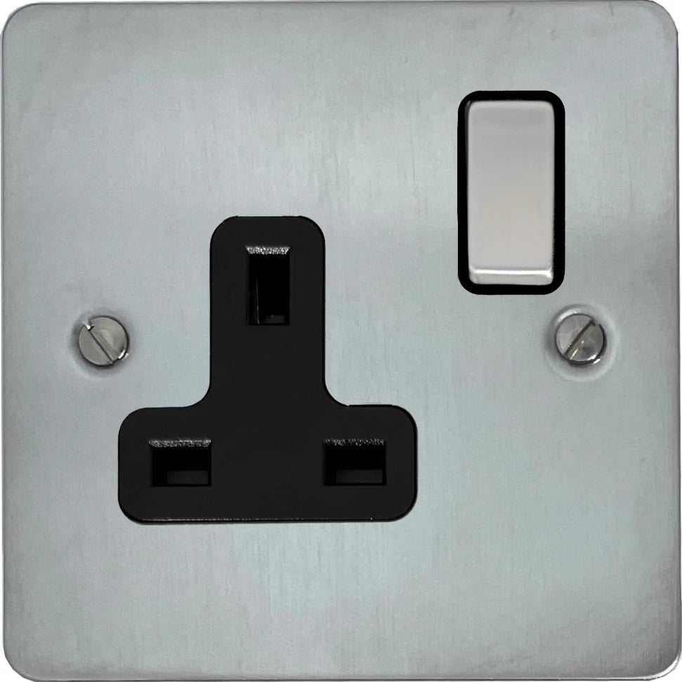 Flat Satin Chrome 1 Gang Switched Socket