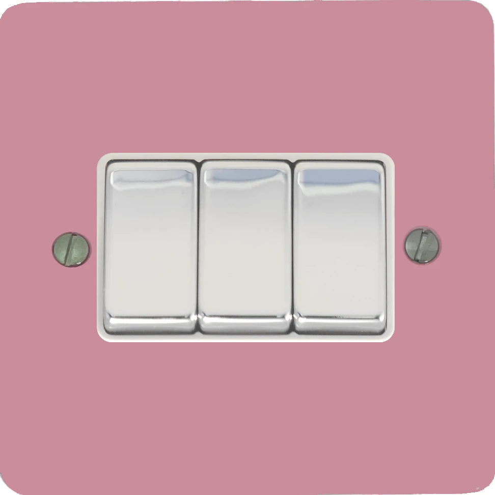 Flat Gloss Pink 3 Gang Switch (Polished Chrome Switches/White Inserts)