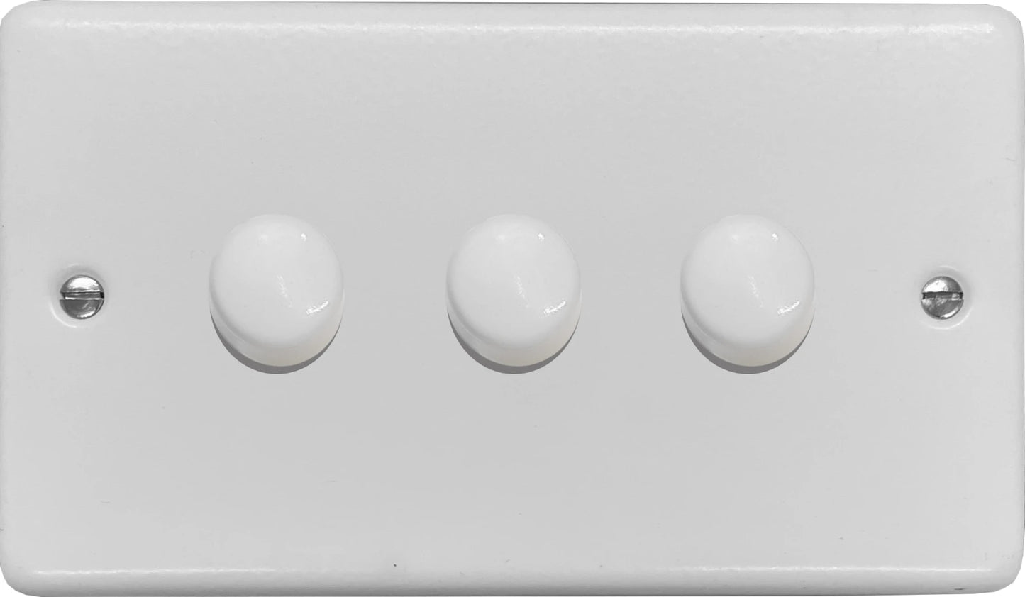 Contour Flat White 3 Gang Dimmer LED - White Caps