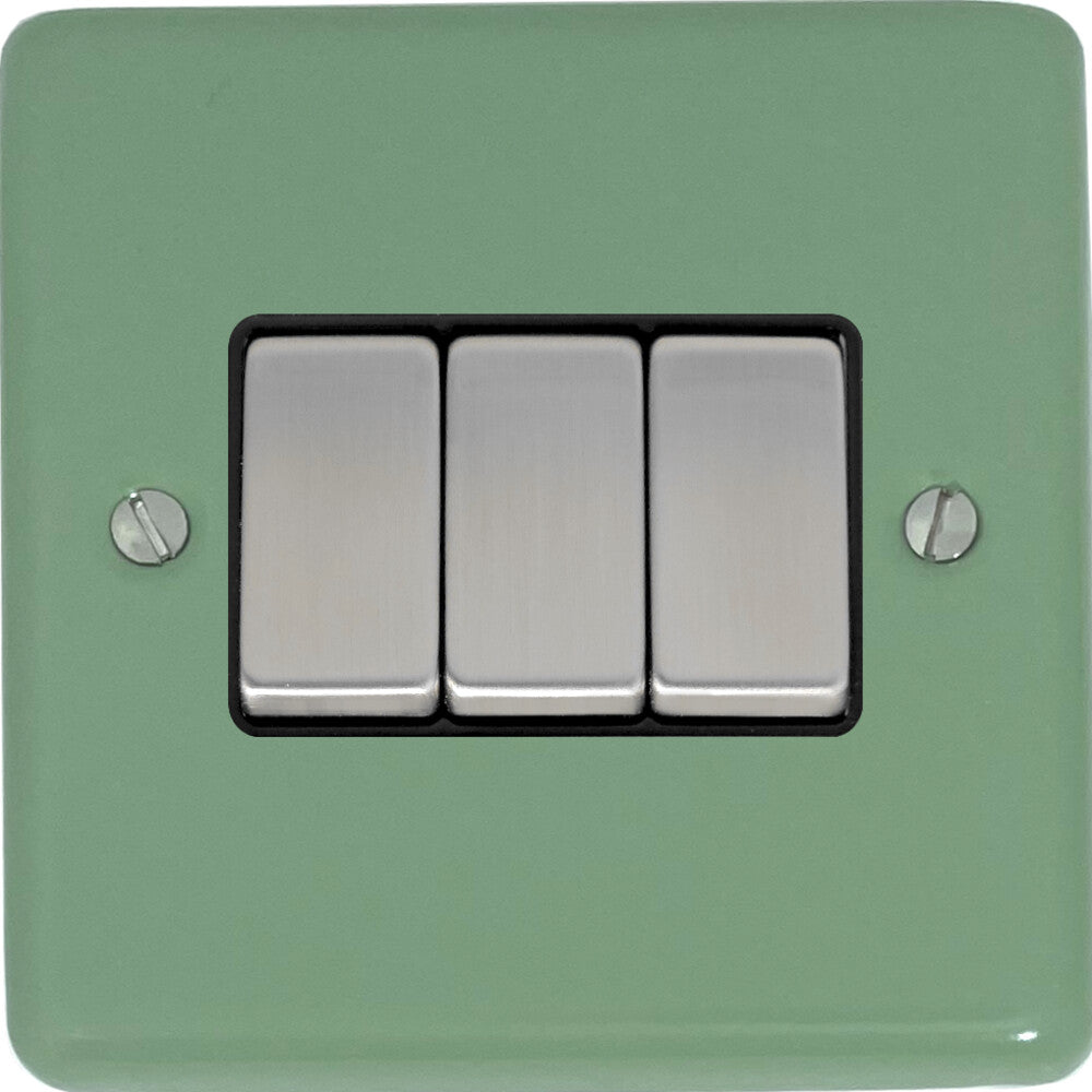 Classic Sage Green 3 Gang Switch (Satin Chrome Switch/Black Insert)