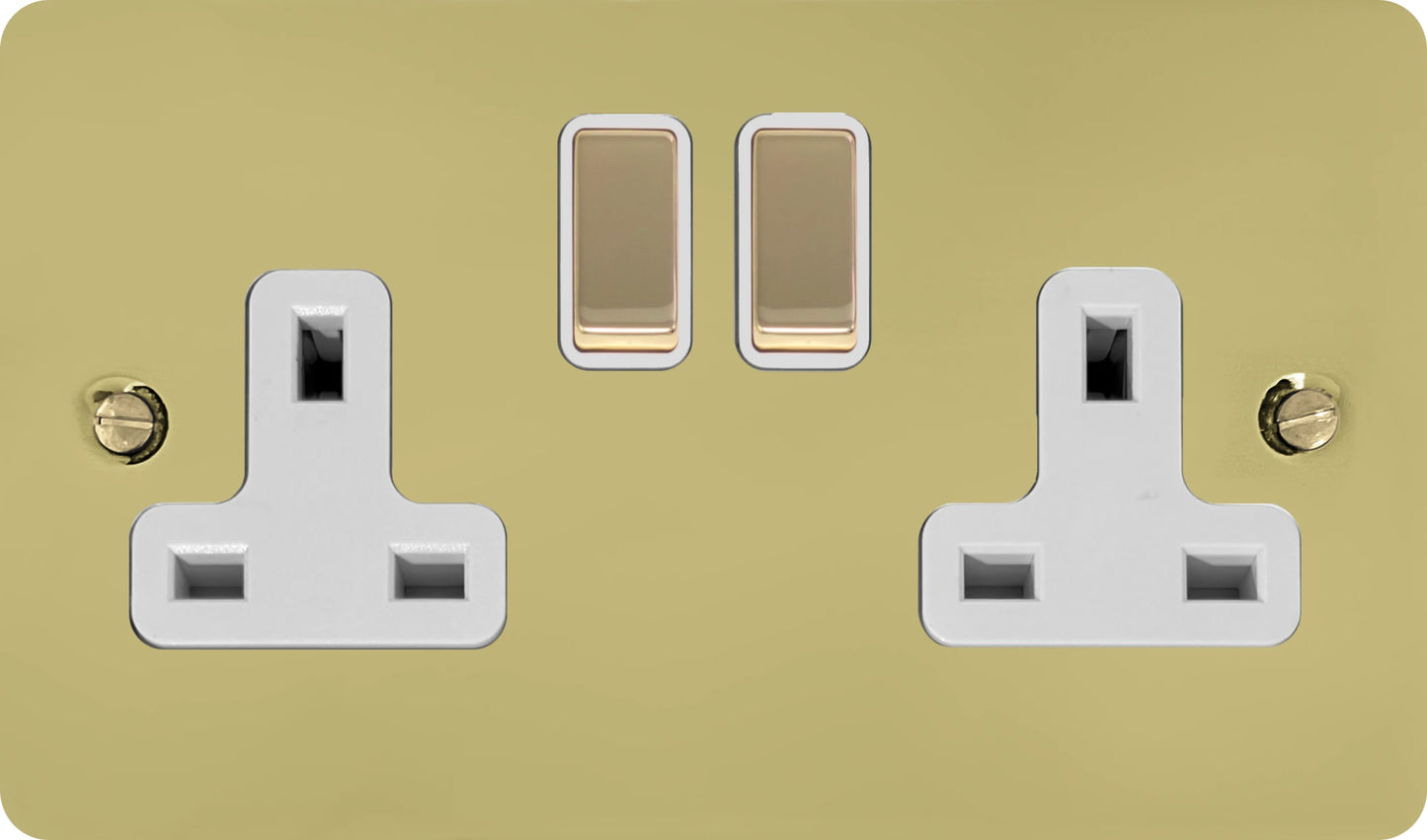 Flat Polished Brass 2 Gang Socket