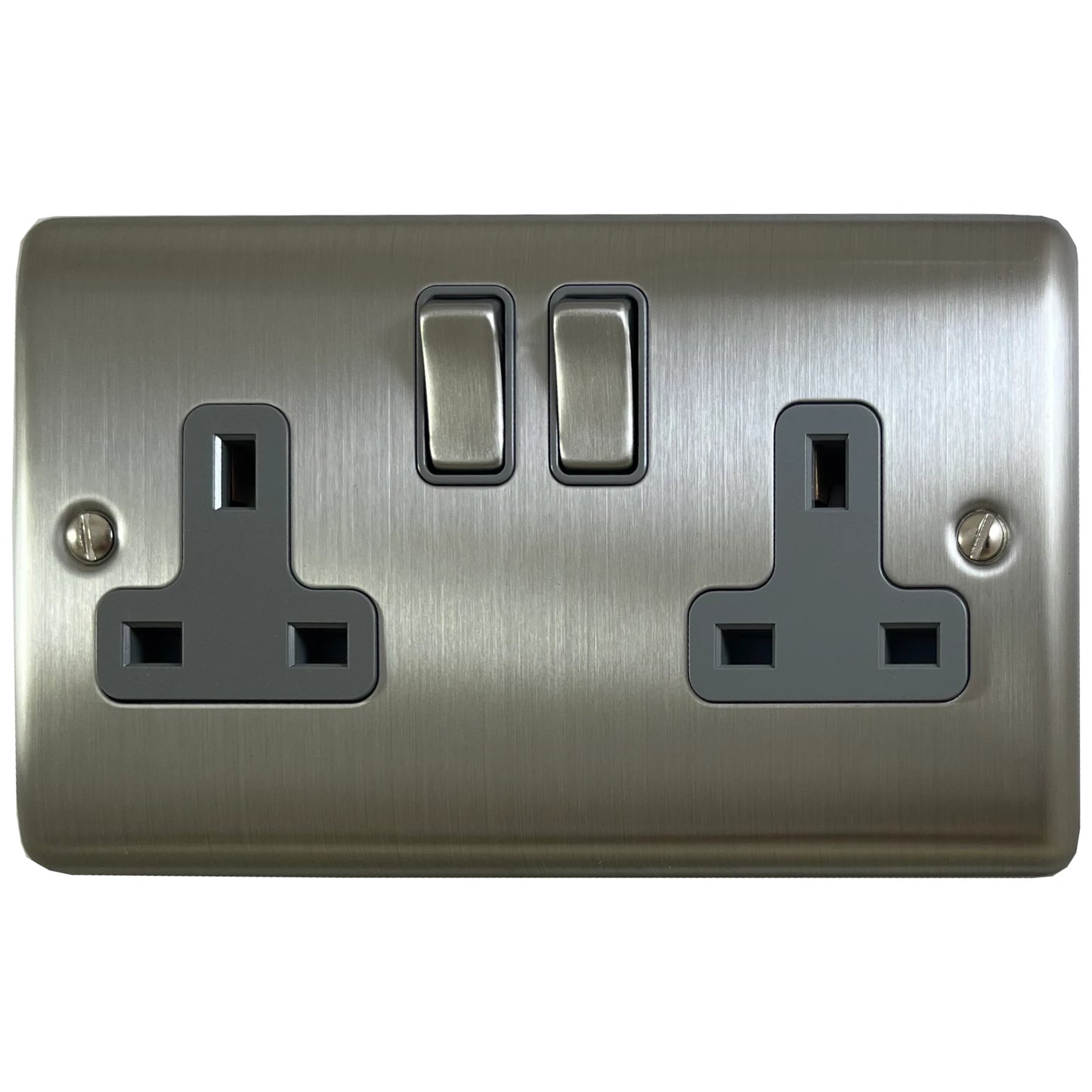 Basics Brushed Steel 2 Gang Socket