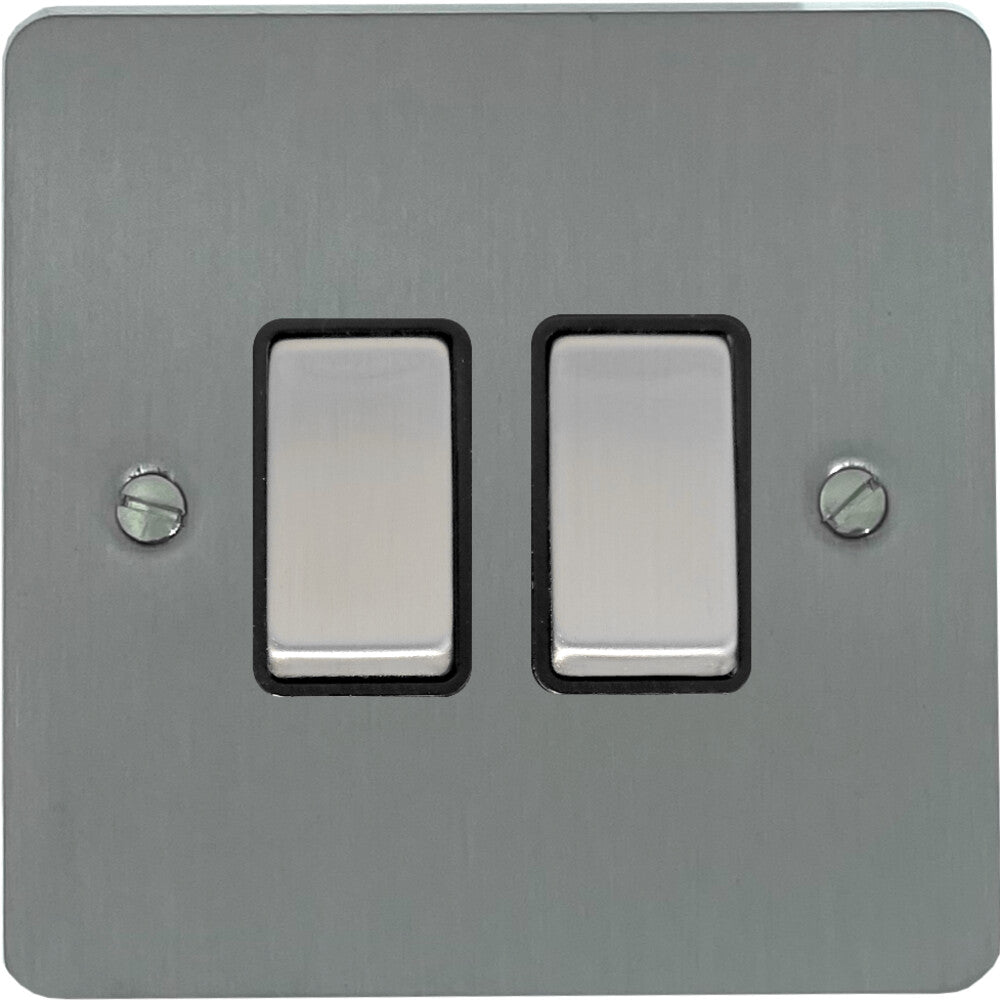 Flat Brushed Steel 2 Gang Switch