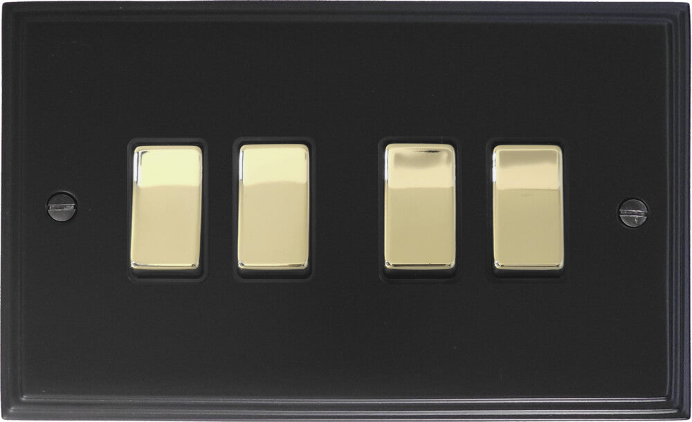 Victorian Flat Black 4 Gang Switch