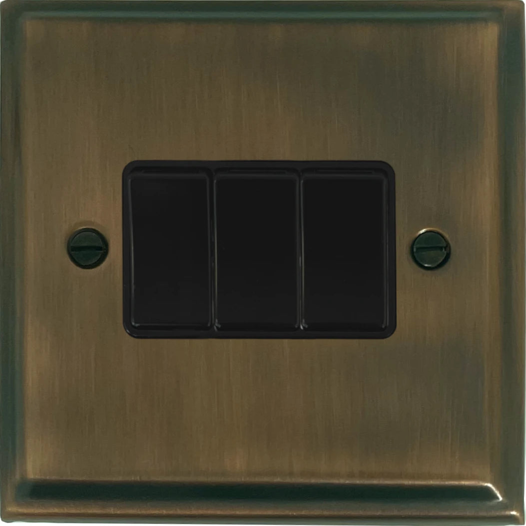 Deco Antique Brass 3 Gang Switch (Black Switches)