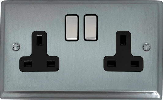 Deco  Satin Chrome 2 Gang Socket