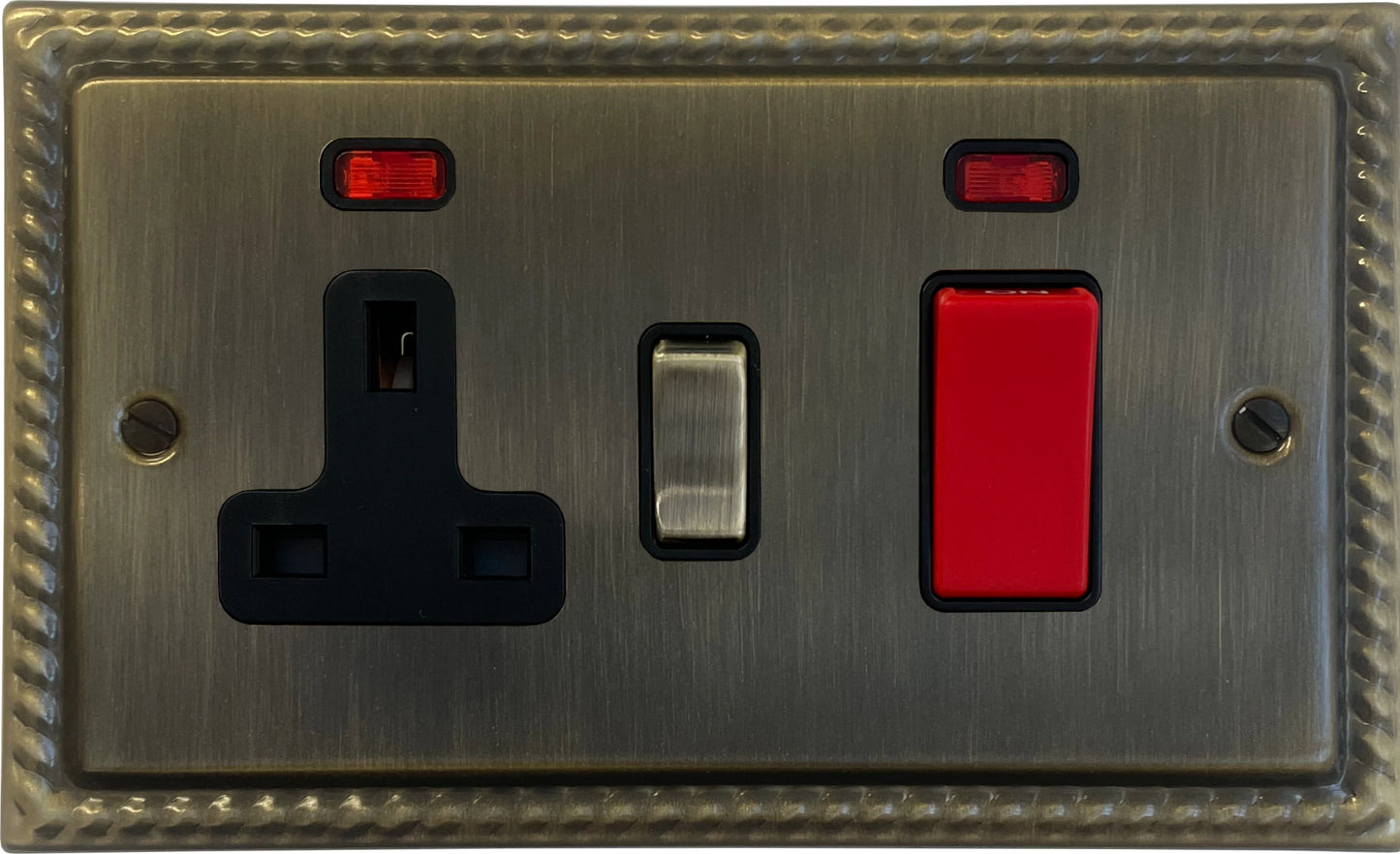 Georgian Antique Brass 45 Amp Cooker Switch and Socket (Brass Switch)