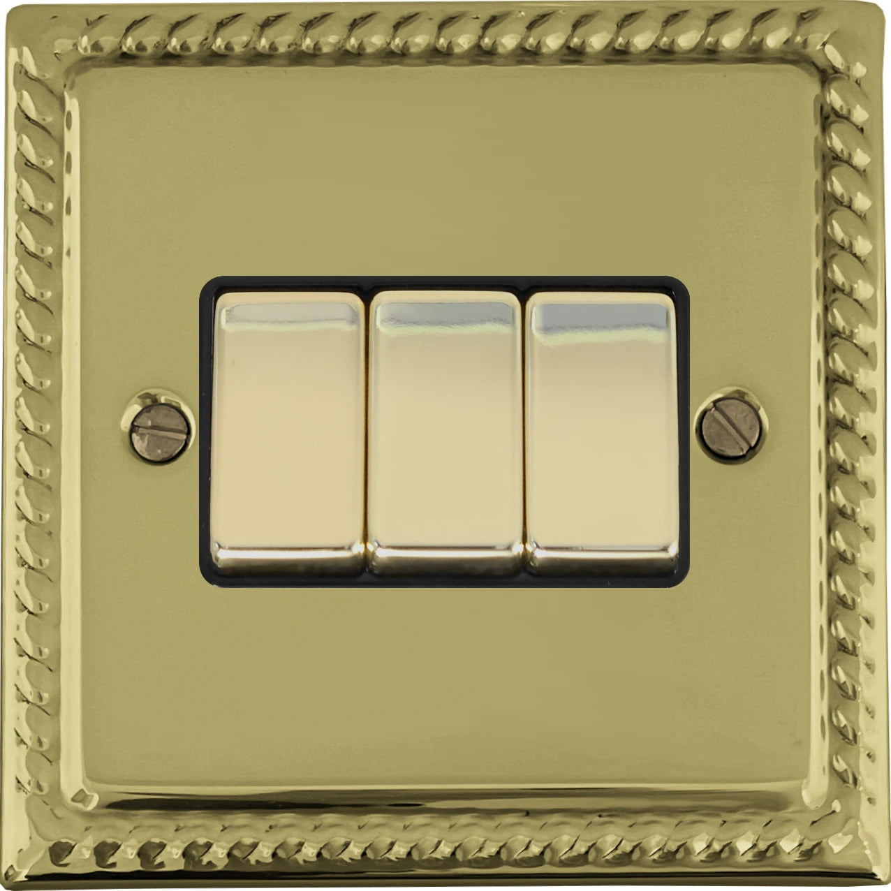 Georgian Polished Brass 3 Gang 2 Way Switch