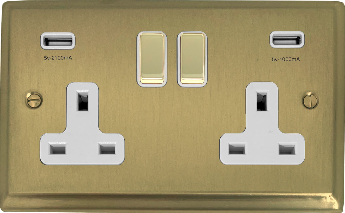 Deco Satin Brass 2 Gang Socket C/W Usb Ports