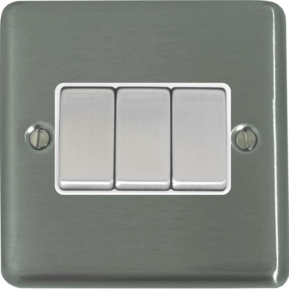 Contour Brushed Steel 3 Gang 2 Way Switch