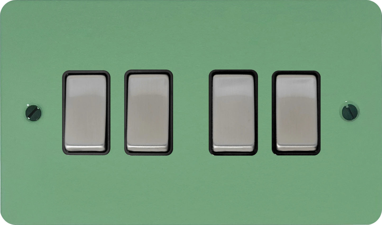 Flat Sage Green 4 Gang Switch (Satin Chrome Switches/Black Inserts)