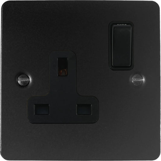 Flat Black 1 Gang Socket (Black Switch)