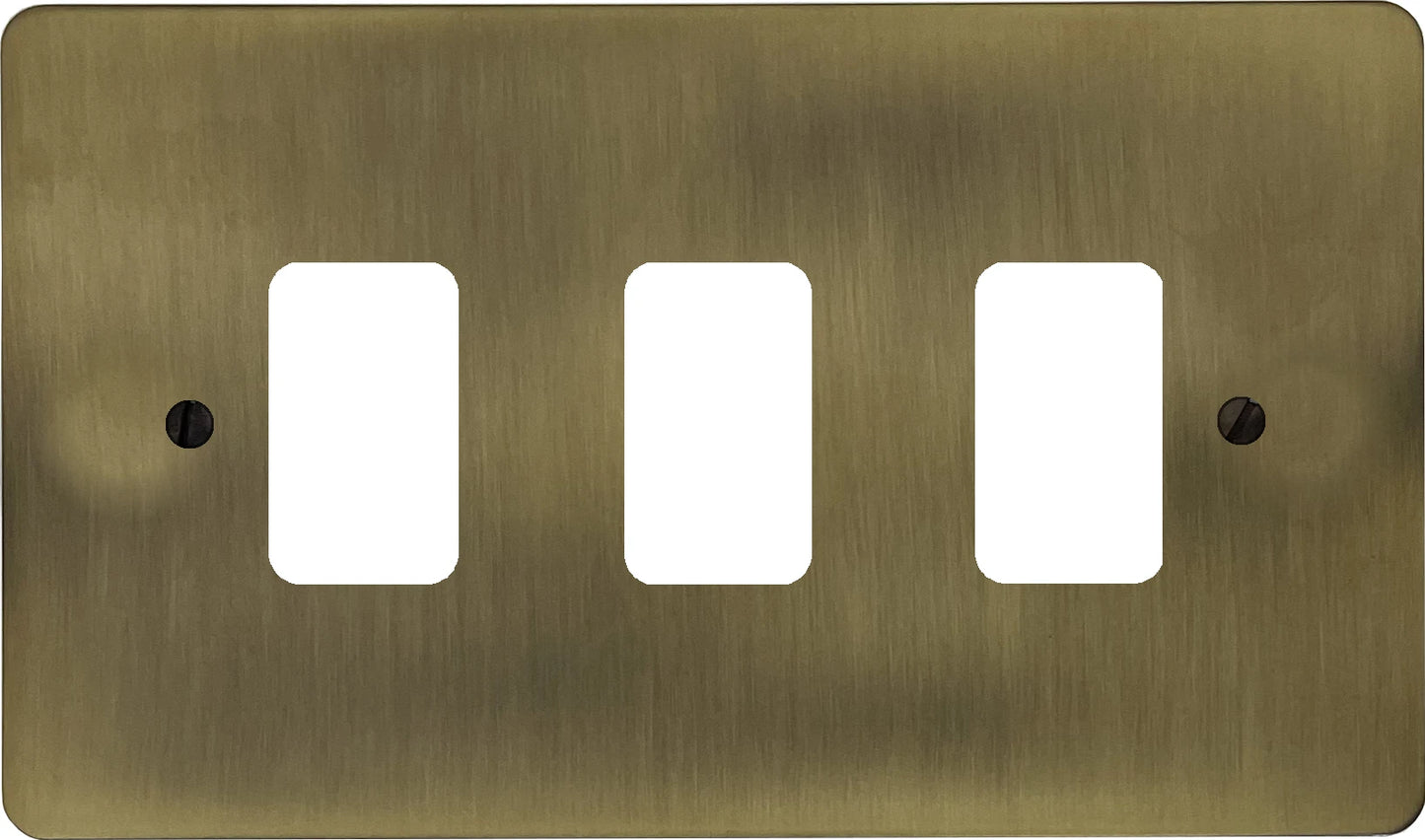 Flat Light Antique Brass 3 Gang Grid Plate