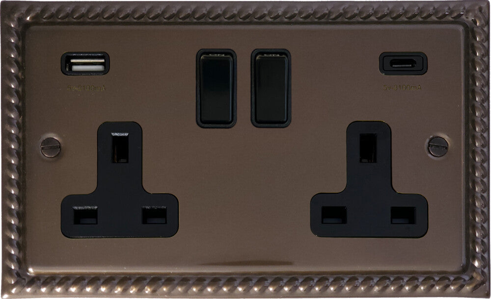 Georgian Medium Bronze 2 Gang Socket with USBC