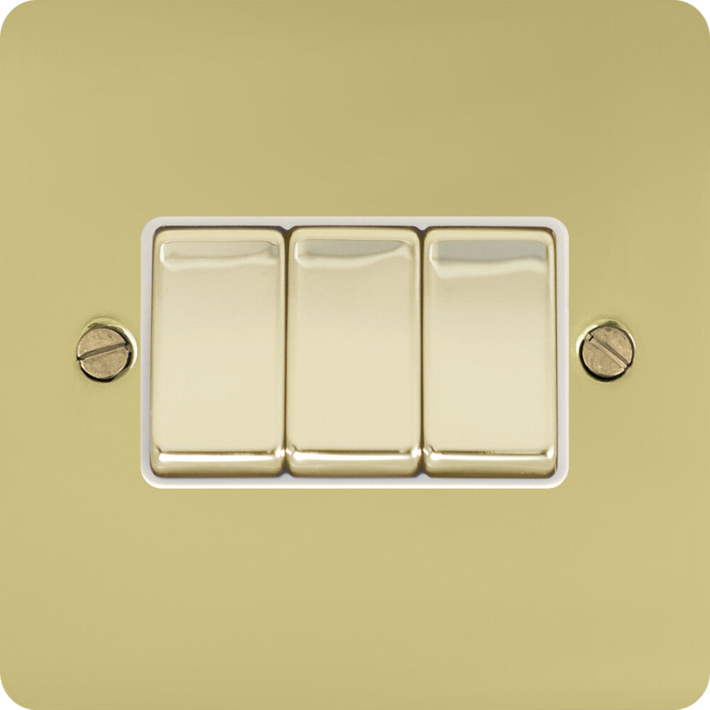 Flat Polished Brass 3 Gang Switch