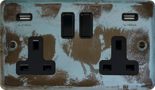 Contour Verdigris  2 Gang Socket with USB