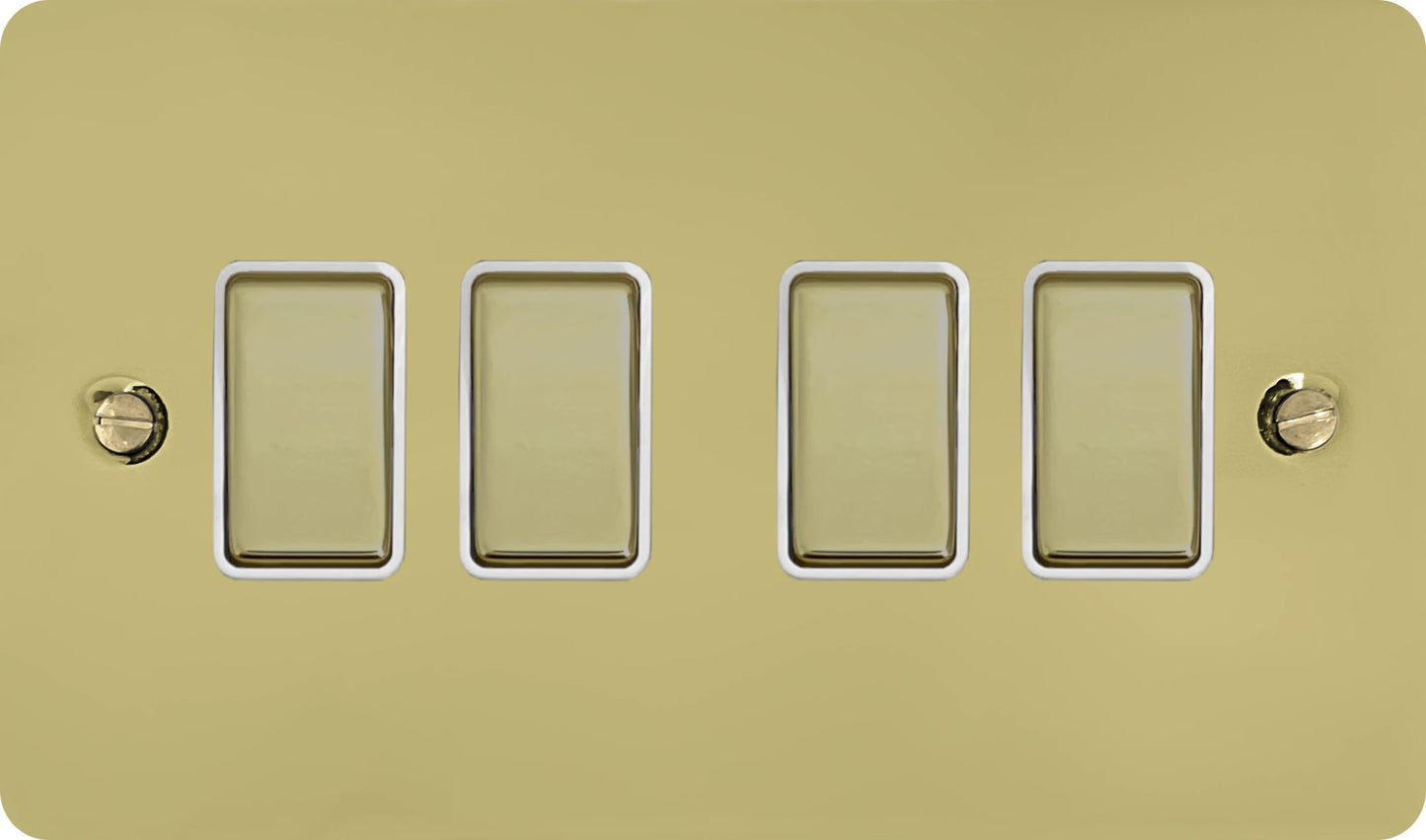 Flat Polished Brass 4 Gang Switch