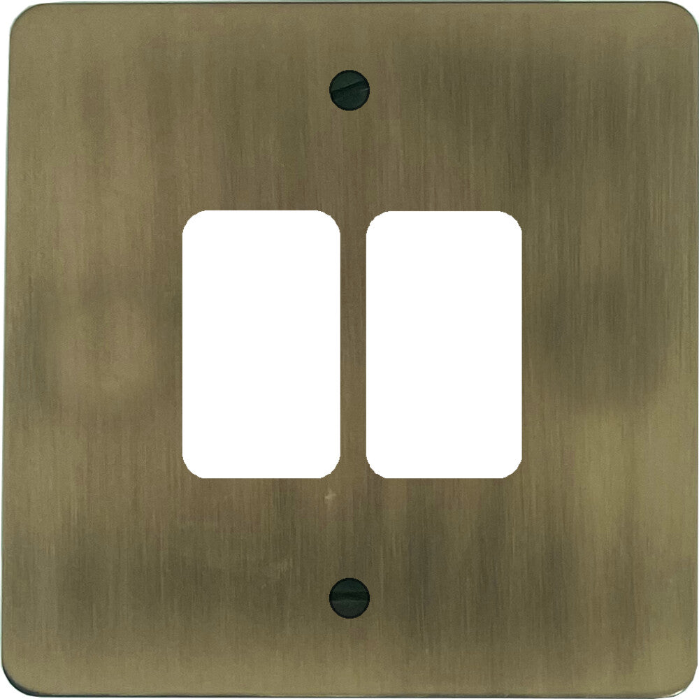 Flat Light Antique Brass 2 Gang Grid Plate