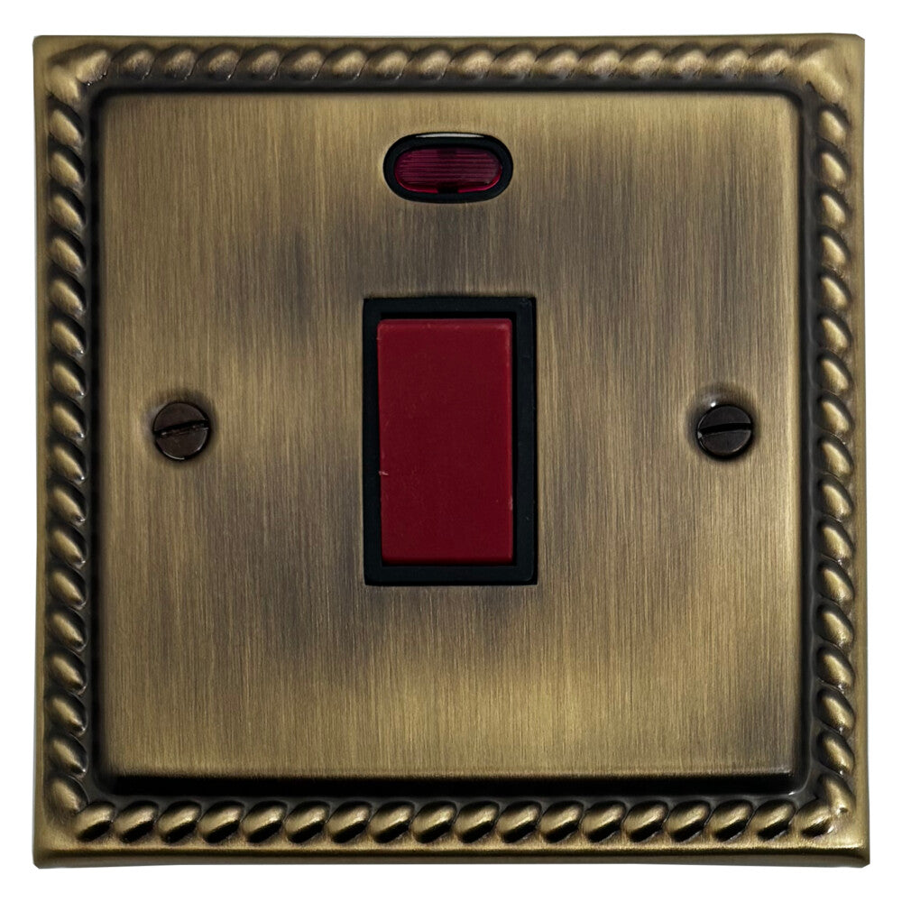 Georgian Light Antique Brass 45 Amp DP Switch (Black Switch)