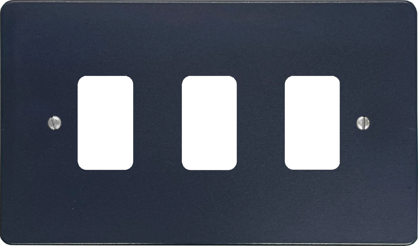 Flat Blue 3 Gang Grid Plate