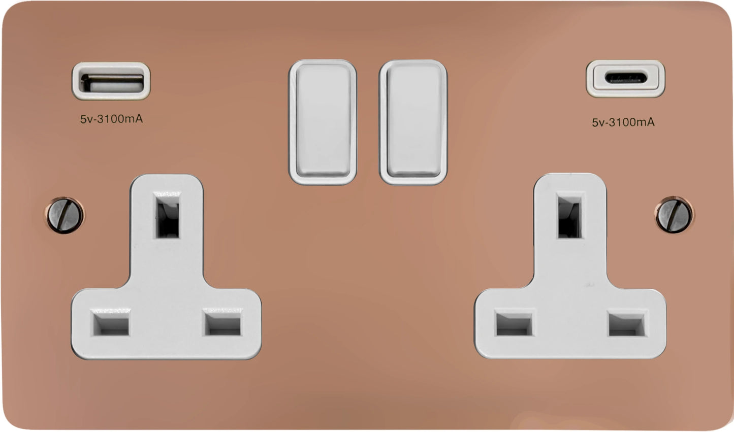 Flat Bright Copper 2 Gang USBC Socket