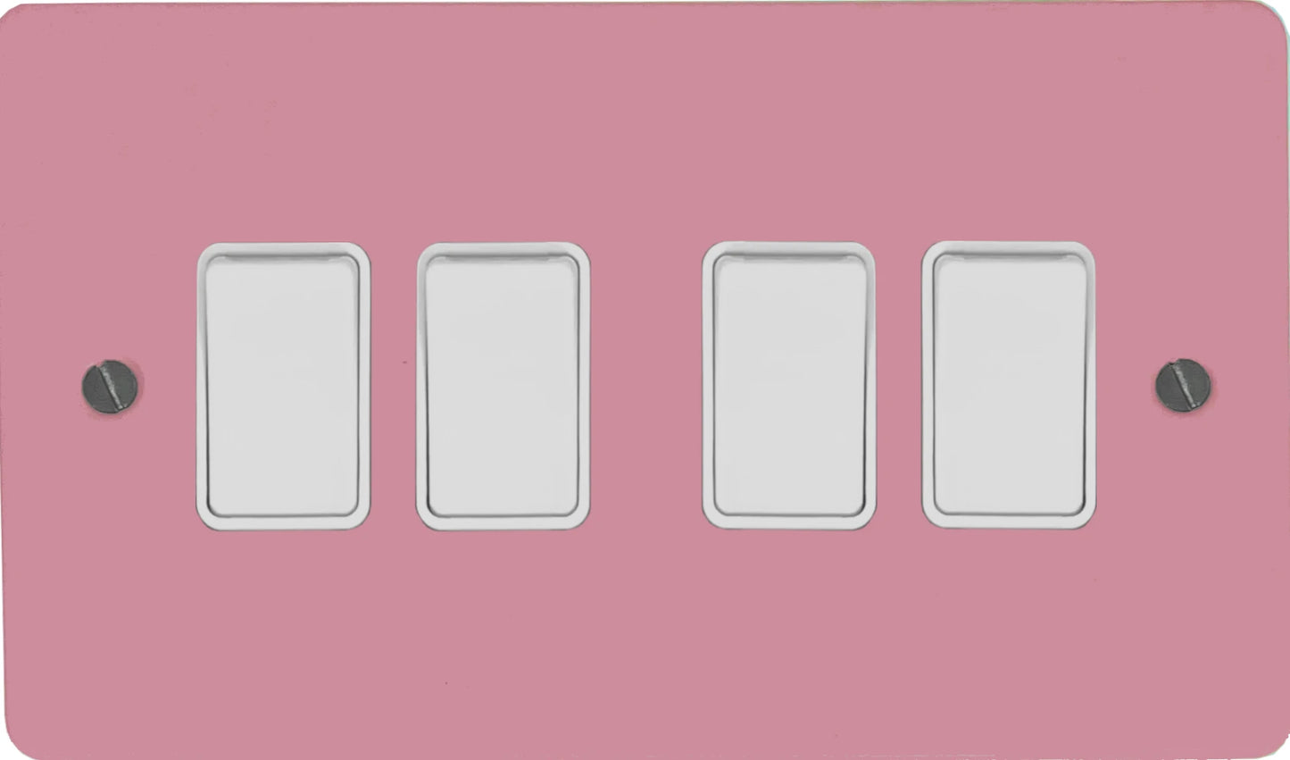 Flat Gloss Pink 4 Gang Switch (White Switches)