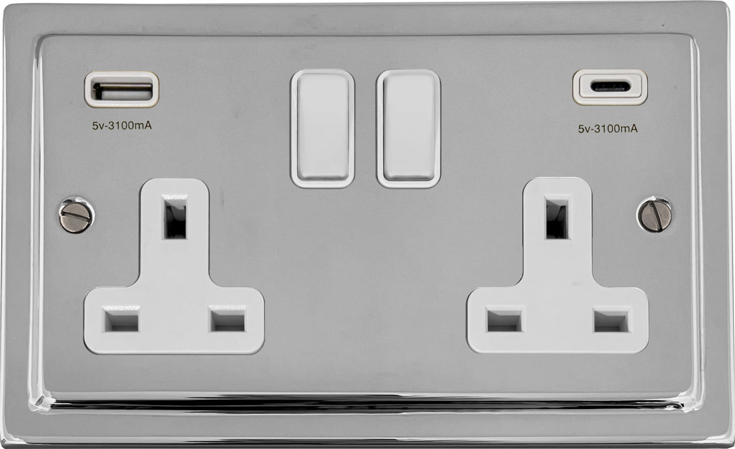 Trimline Polished Chrome 2 Gang Socket C/W USBC Ports