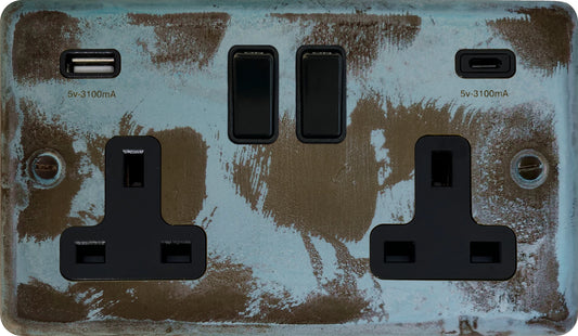Contour Verdigris  2 Gang Socket with USBC